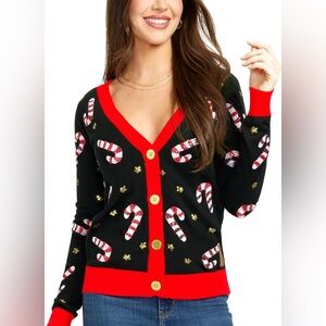 Tipsy Elves Sequins Candy Cane Christmas Cardigan